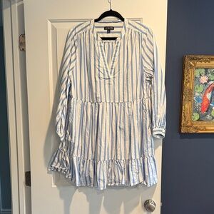 J. Crew Long Sleeve Blue and White Dress